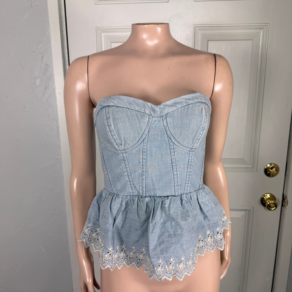 Denim & Supply Ralph Lauren Cotton Women's Shirt 2 Peplum Eyelet Bustier W21